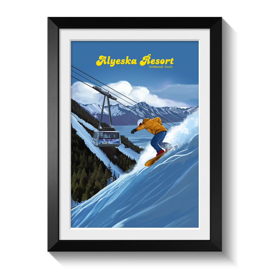Alyeska Alaska Snowboard Ski Resort Travel Poster