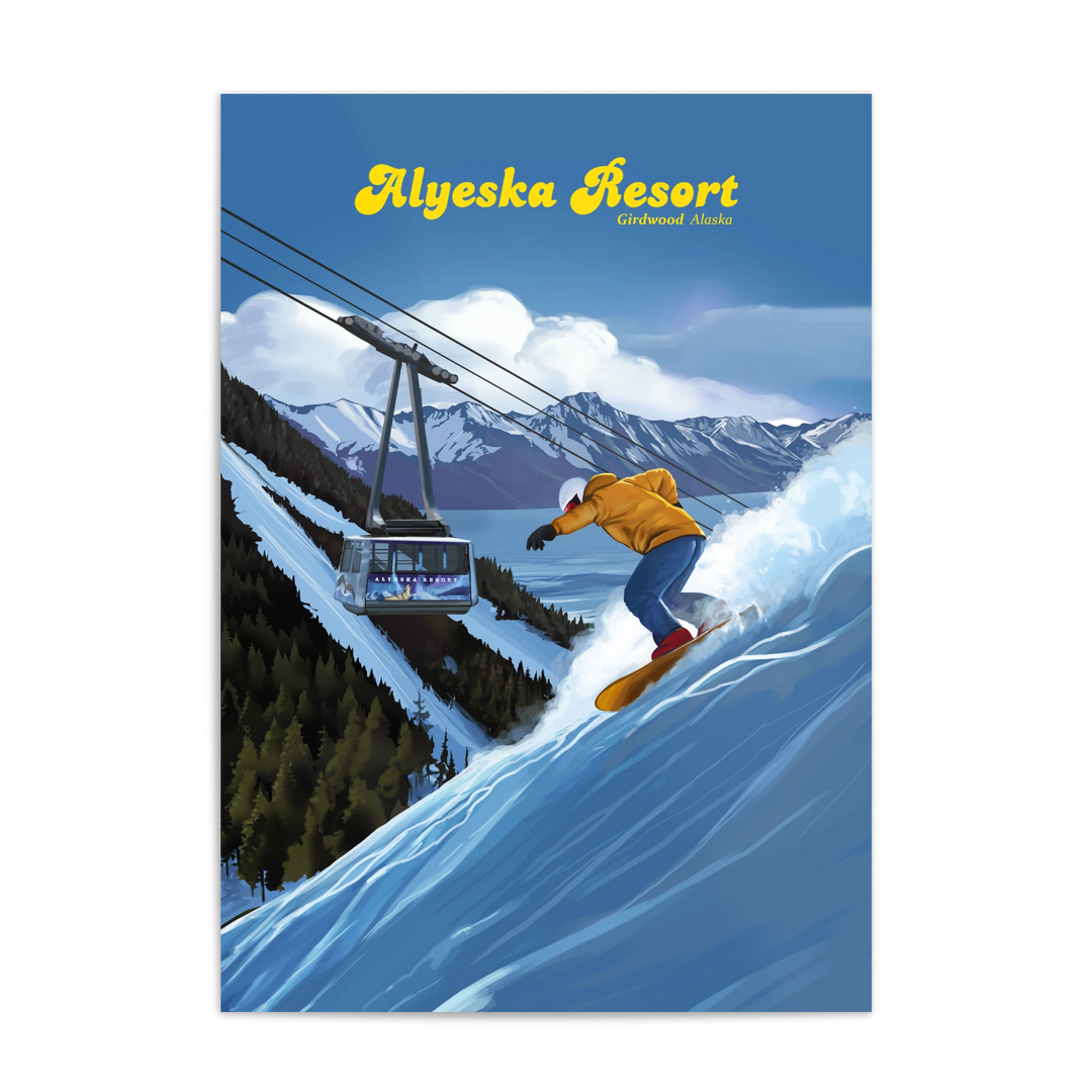 Alyeska Alaska Snowboard Ski Resort Travel Poster