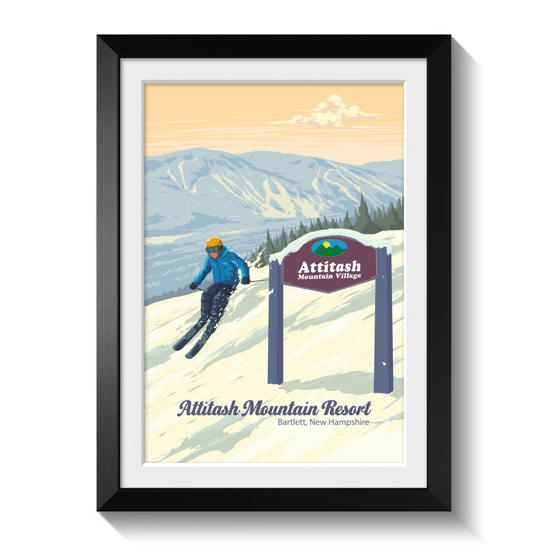 Attitash Mountain Resort Bartlett New Hampshire USA Ski Resort Travel Poster