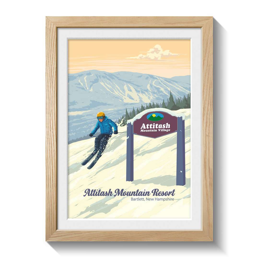 Attitash Mountain Resort Bartlett New Hampshire USA Ski Resort Travel Poster