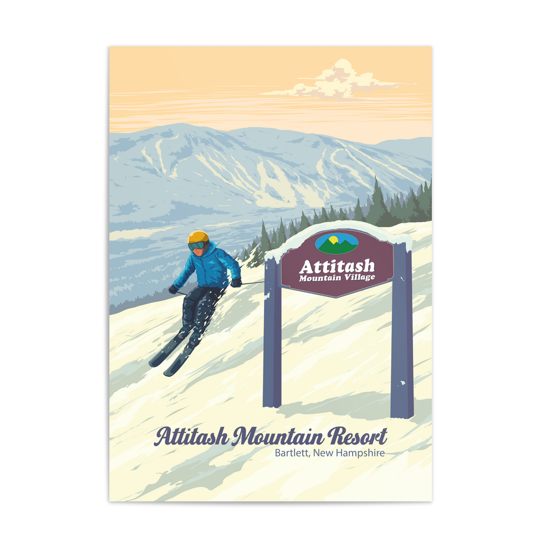 Attitash Mountain Resort Bartlett New Hampshire USA Ski Resort Travel Poster
