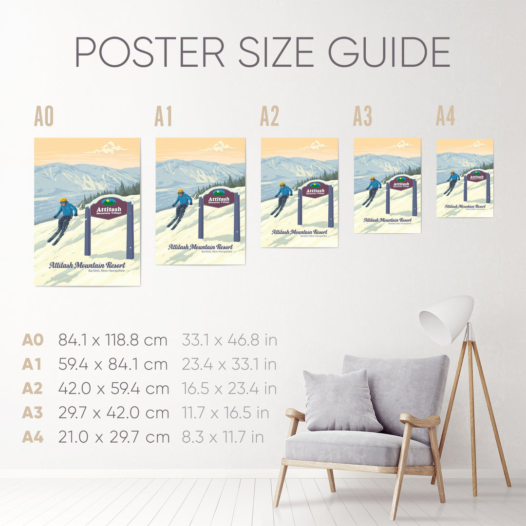 Attitash Mountain Resort Bartlett New Hampshire USA Ski Resort Travel Poster