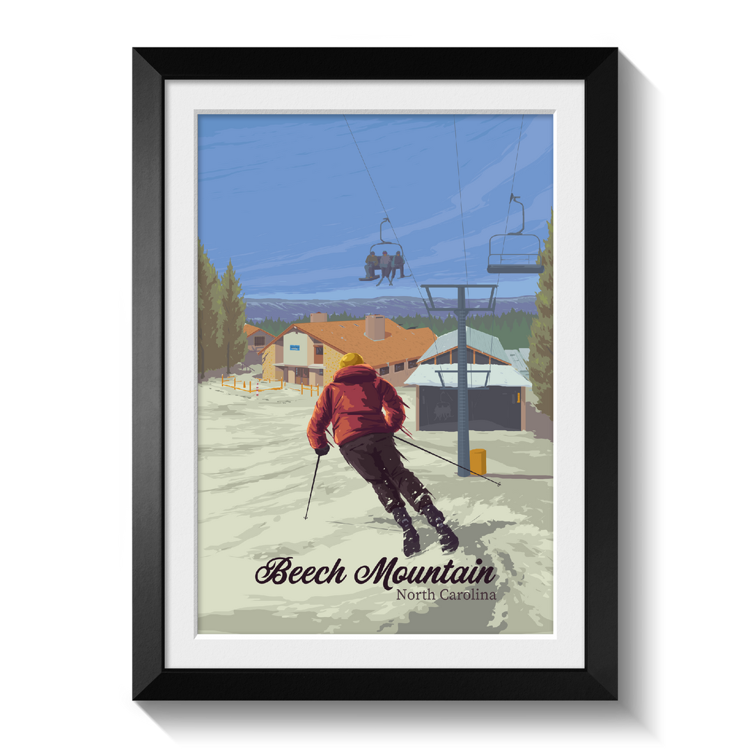 Beech Mountain North Carolina Ski Resort Travel Poster