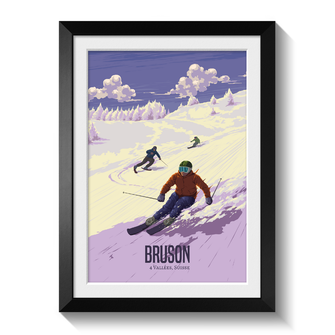 Bruson Switzerland Ski Resort Travel Poster