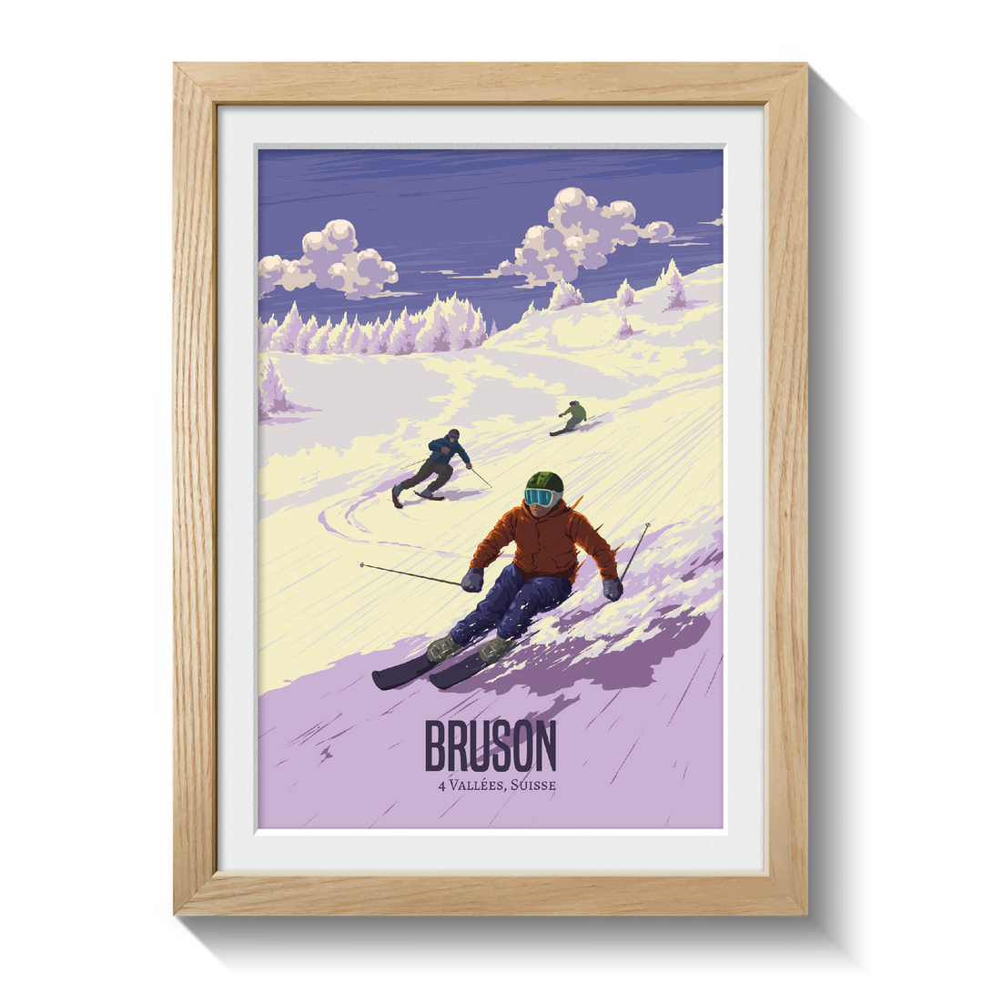 Bruson Switzerland Ski Resort Travel Poster