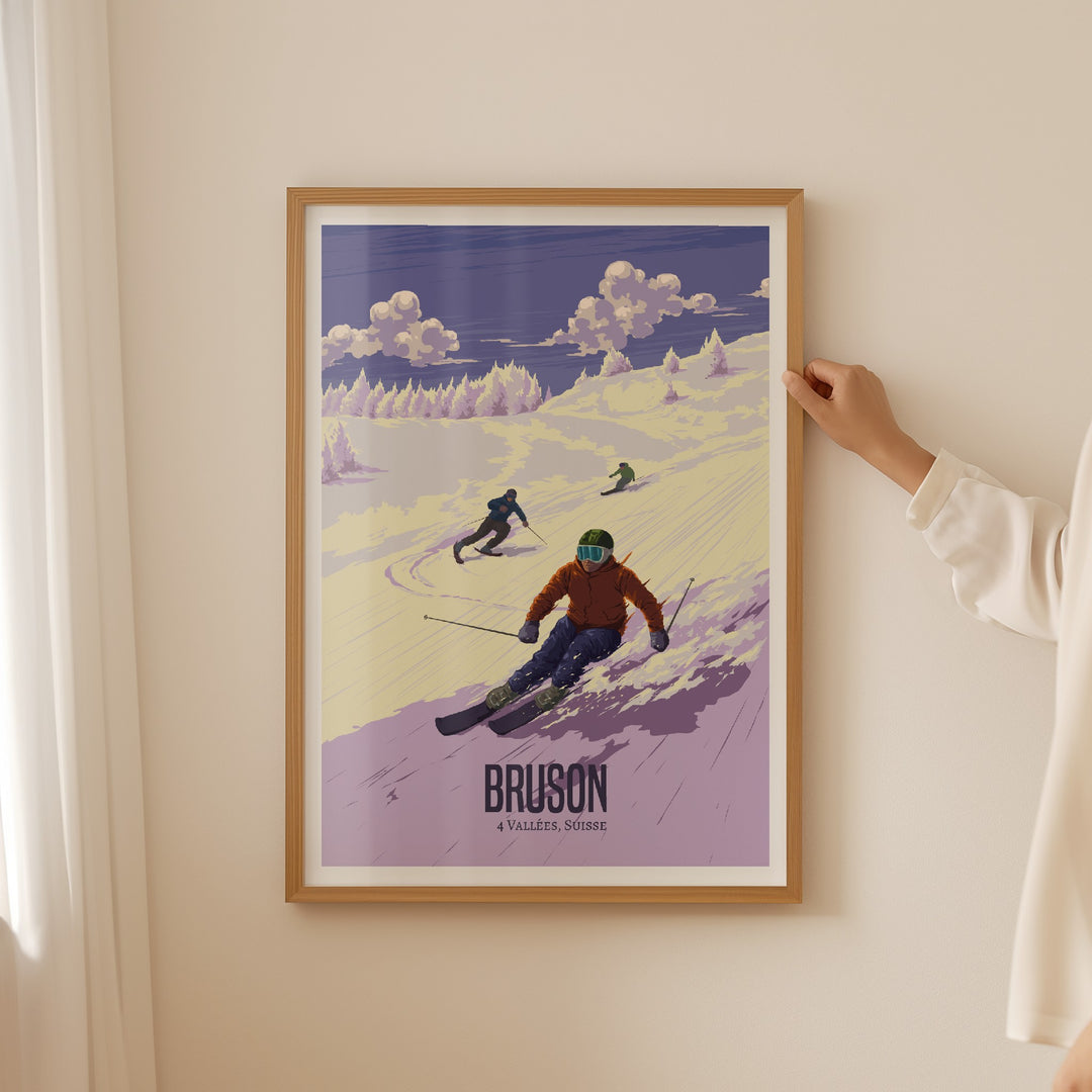 Bruson Switzerland Ski Resort Travel Poster