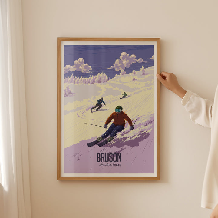 Bruson Switzerland Ski Resort Travel Poster