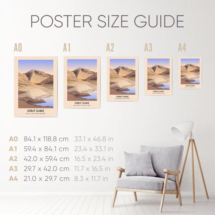Great Gable Mountain Lake District Travel Poster
