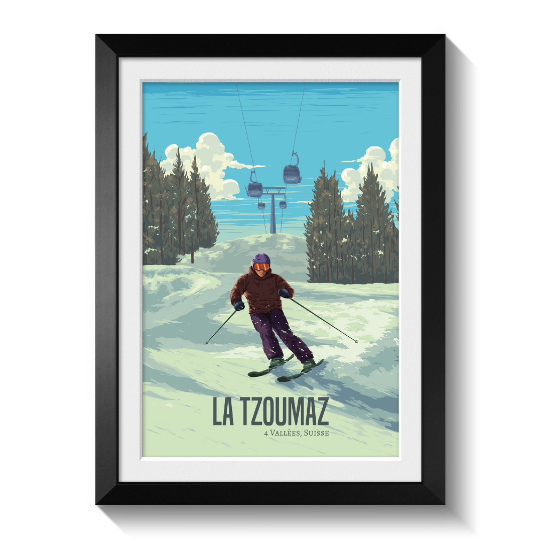 La Tzoumaz Switzerland Ski Resort Travel Poster