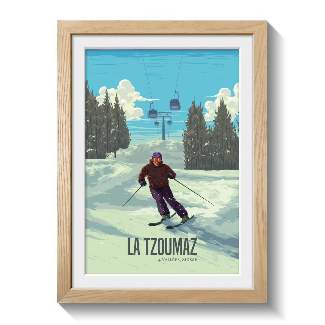 La Tzoumaz Switzerland Ski Resort Travel Poster