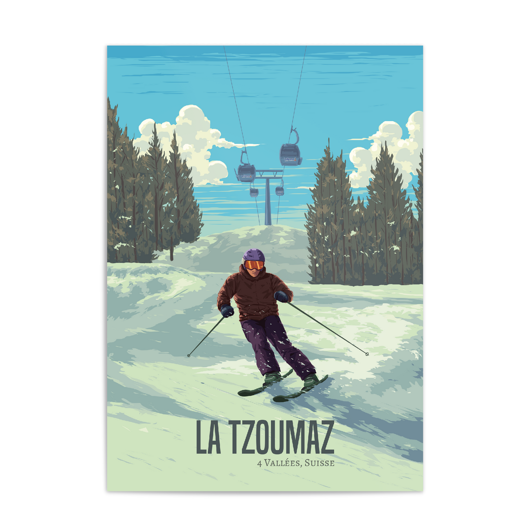 La Tzoumaz Switzerland Ski Resort Travel Poster