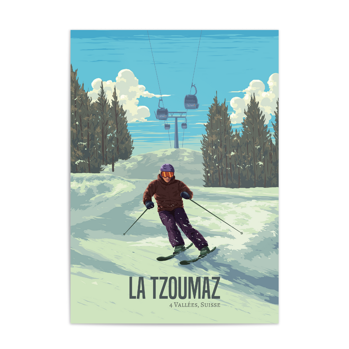 La Tzoumaz Switzerland Ski Resort Travel Poster