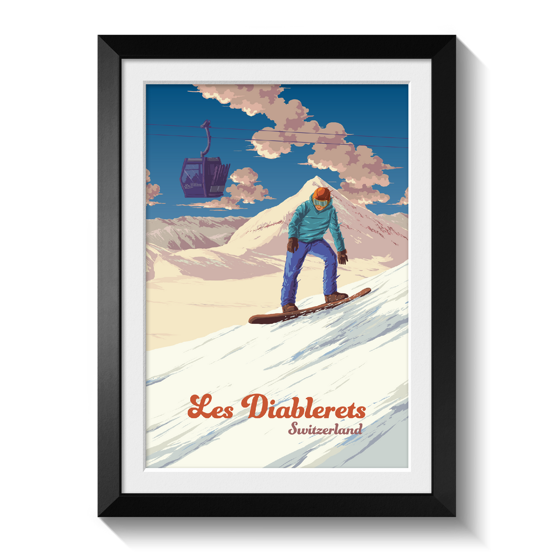 Les Diablerets Snowboarding Travel Poster