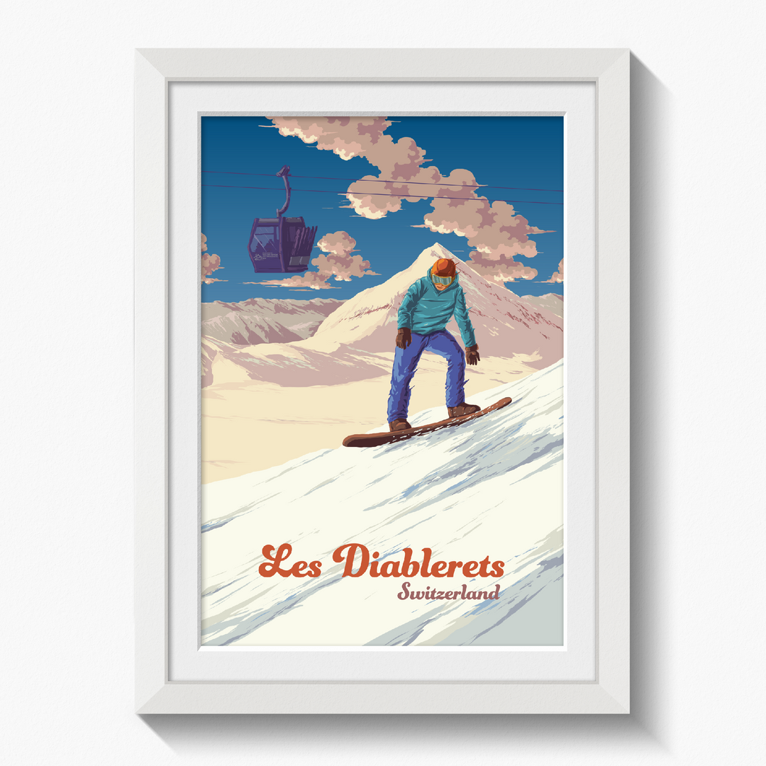 Les Diablerets Snowboarding Travel Poster