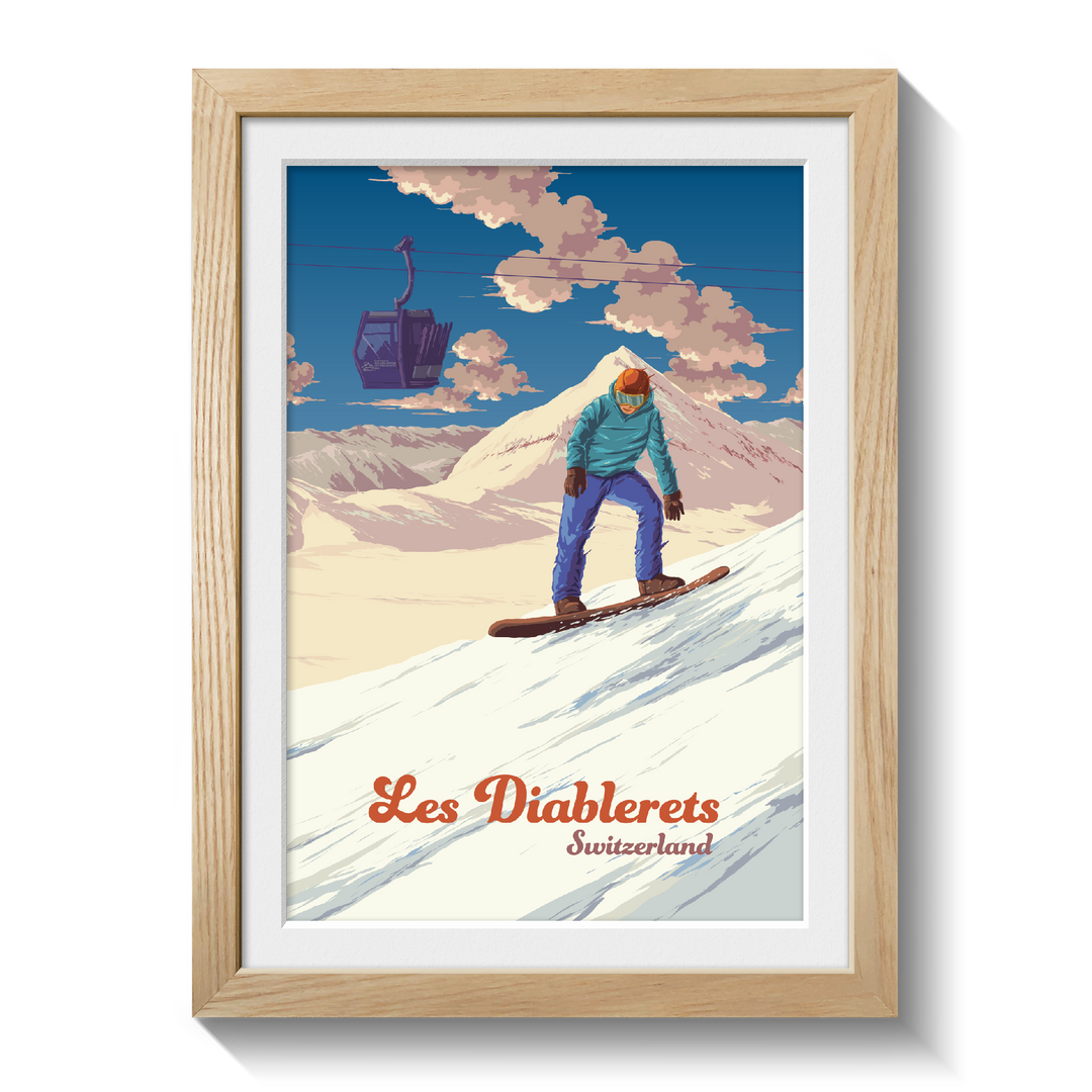 Les Diablerets Snowboarding Travel Poster