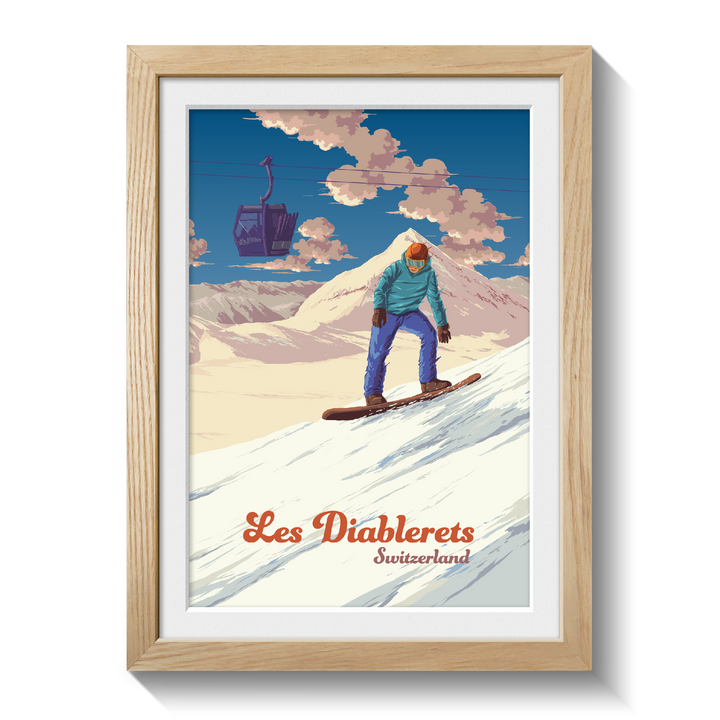 Les Diablerets Snowboarding Travel Poster