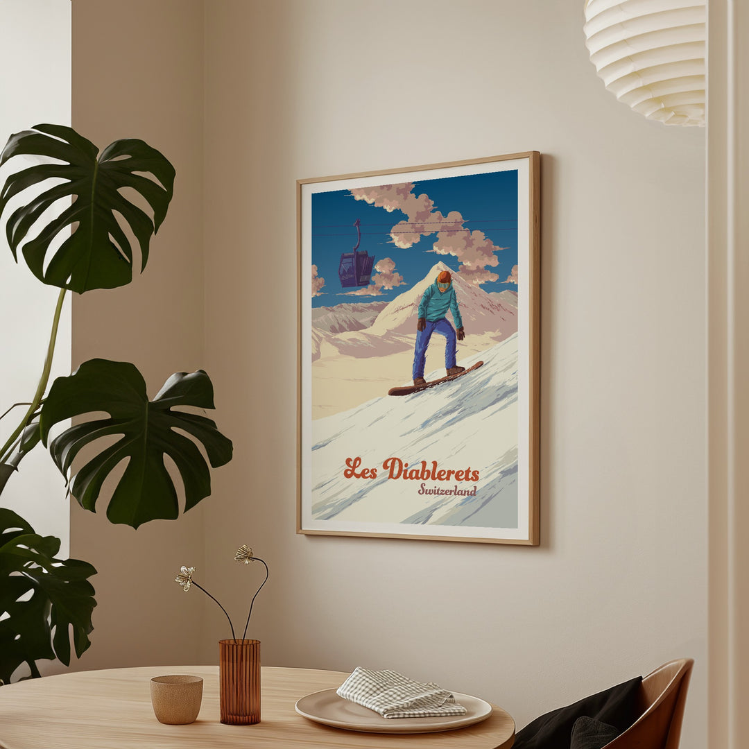 Les Diablerets Snowboarding Travel Poster