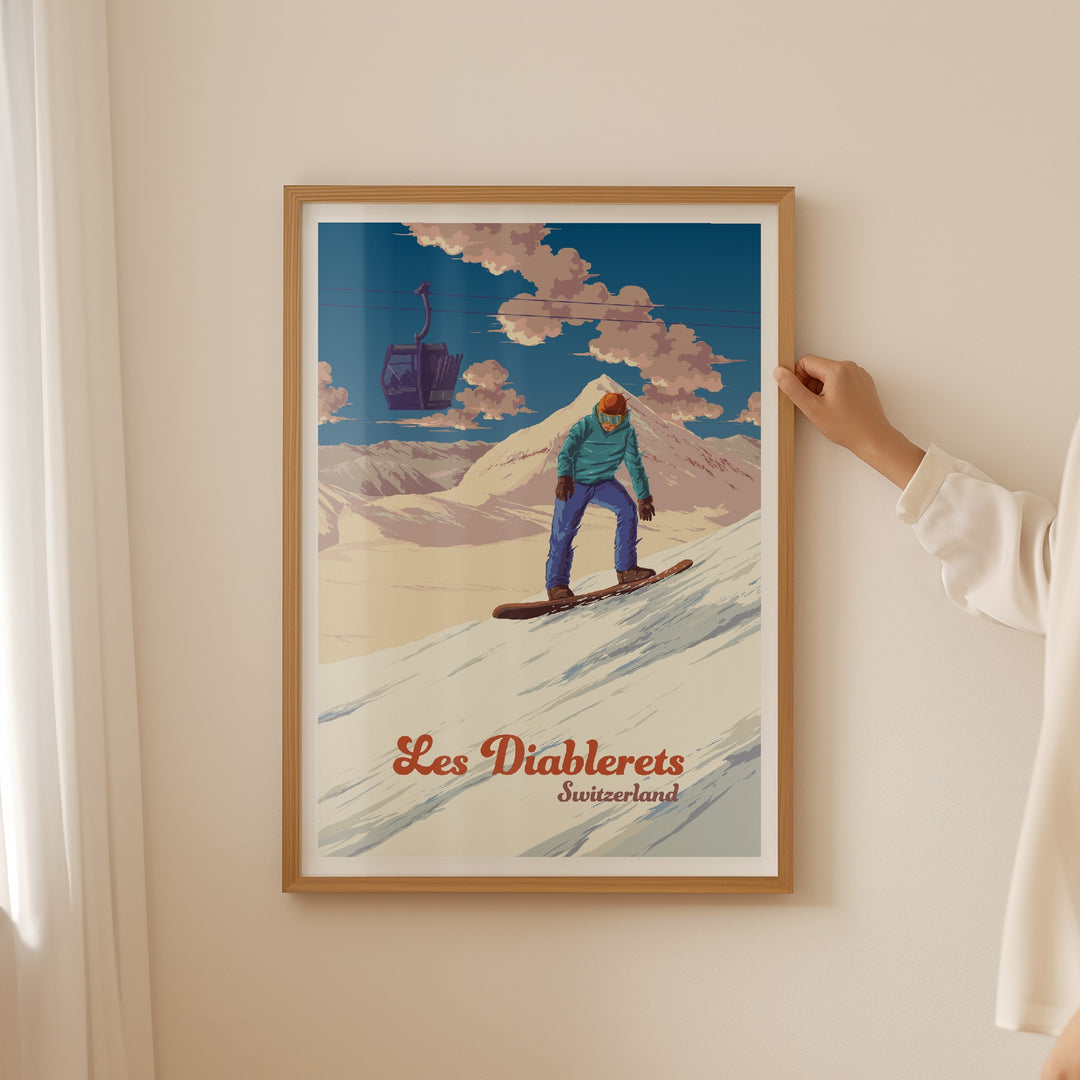 Les Diablerets Snowboarding Travel Poster