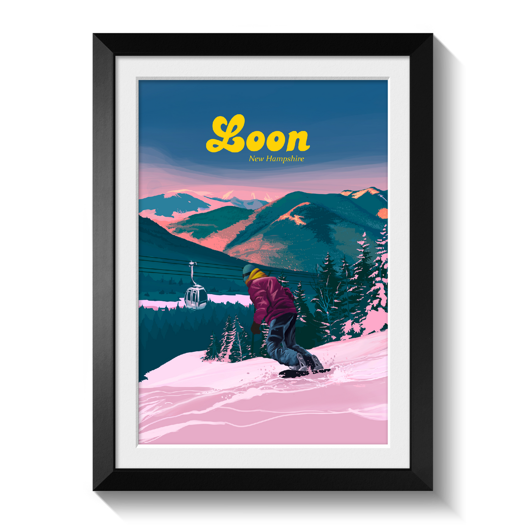 Loon Mountain Ski Resort New Hampshire Snowboarding Travel Poster