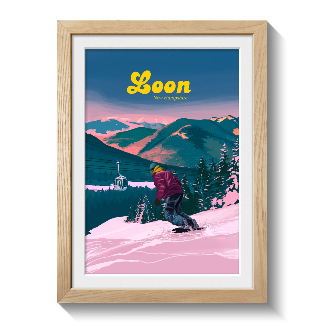 Loon Mountain Ski Resort New Hampshire Snowboarding Travel Poster