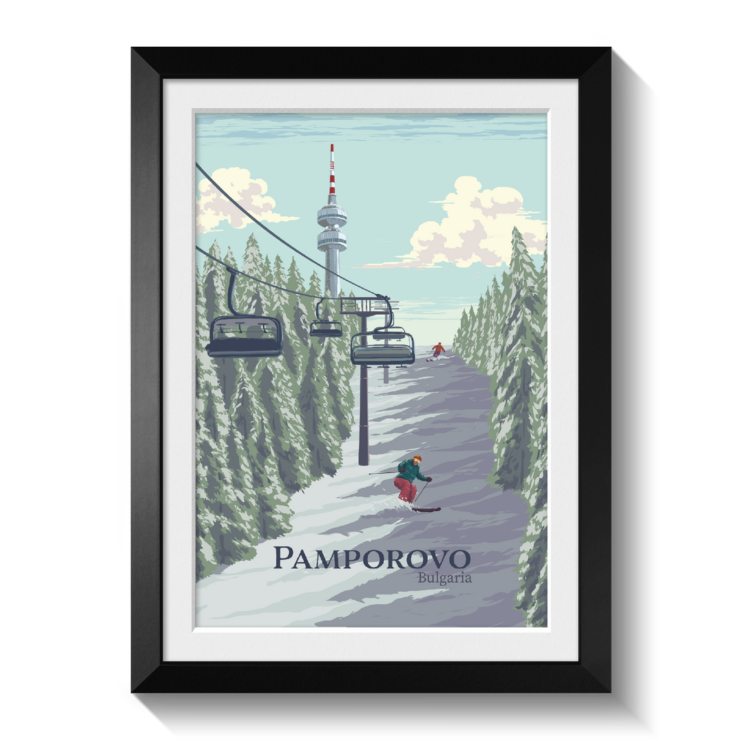 Pamporovo Bulgaria Ski Resort Travel Poster