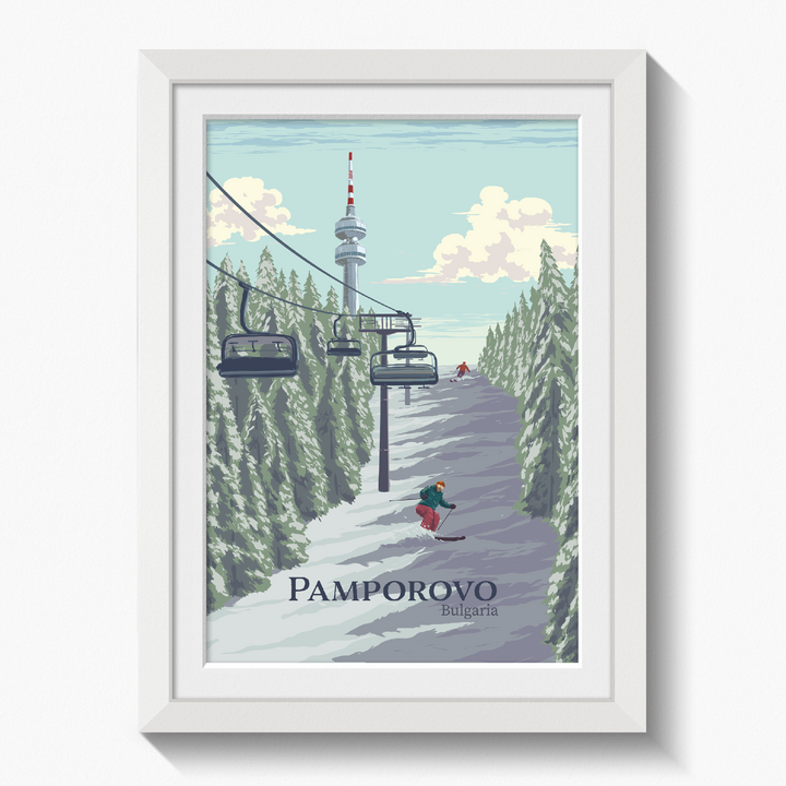 Pamporovo Bulgaria Ski Resort Travel Poster