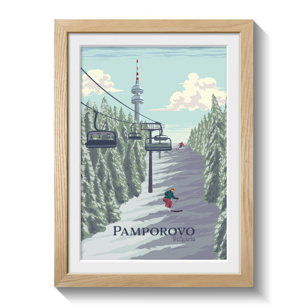 Pamporovo Bulgaria Ski Resort Travel Poster