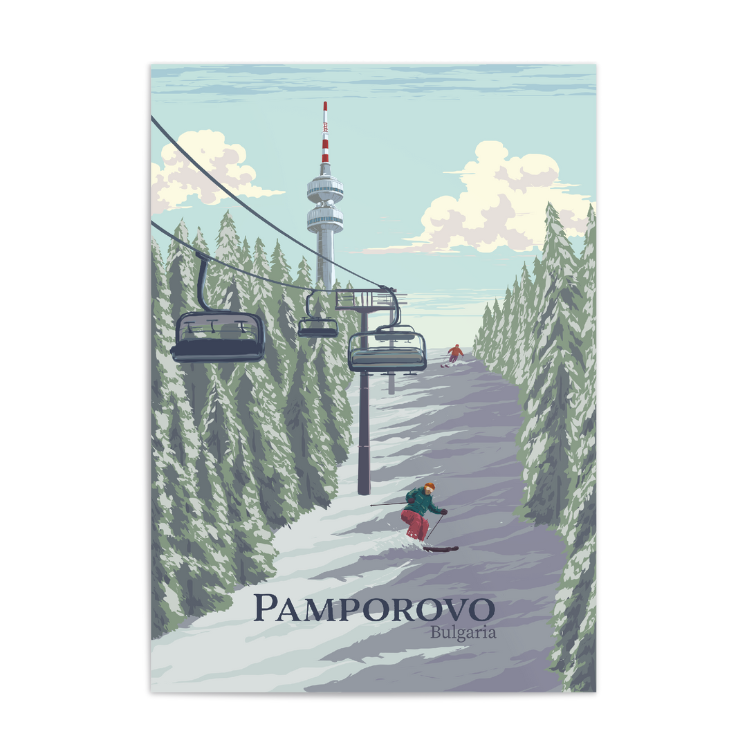 Pamporovo Bulgaria Ski Resort Travel Poster