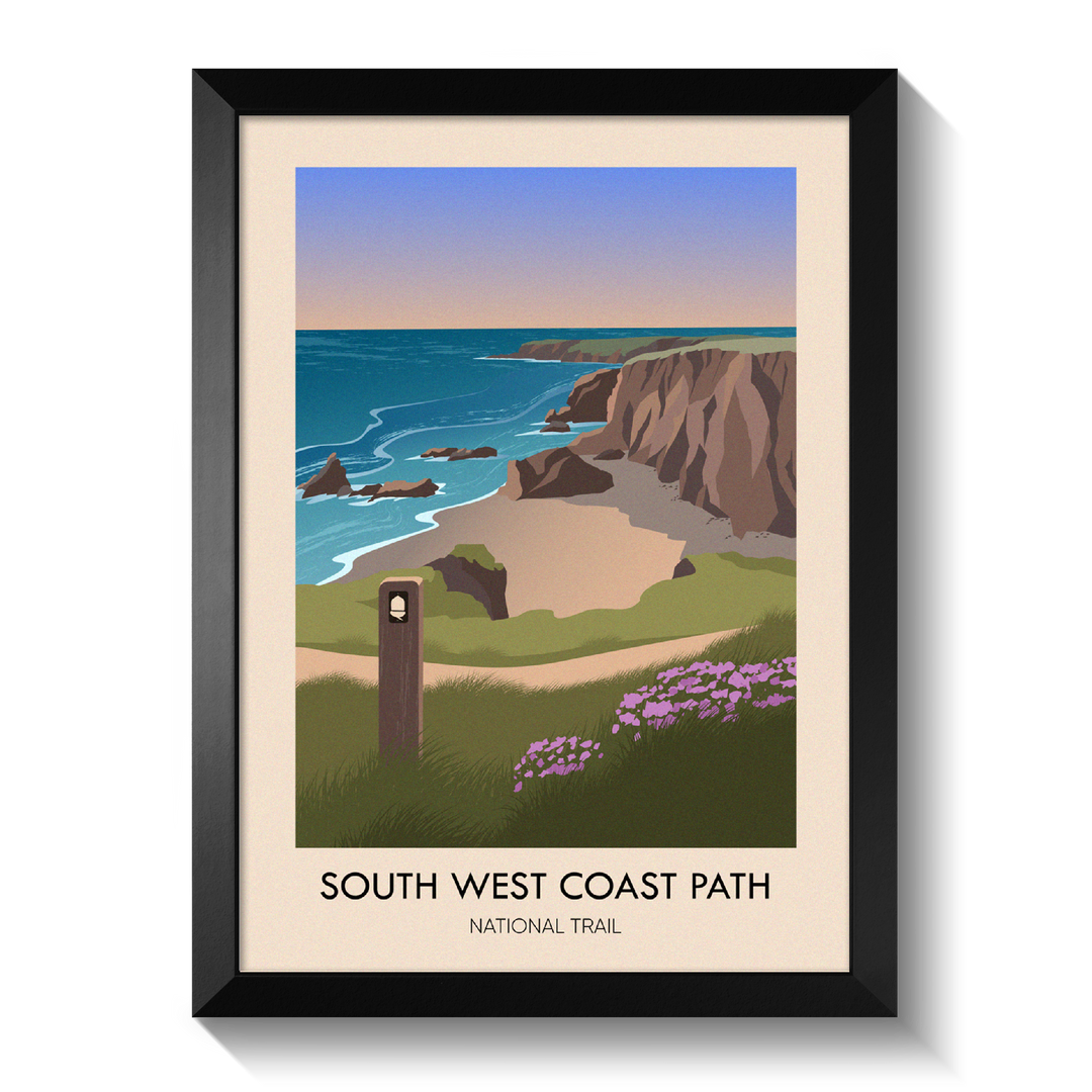 South West Coast Path National Trail Modern Travel Poster