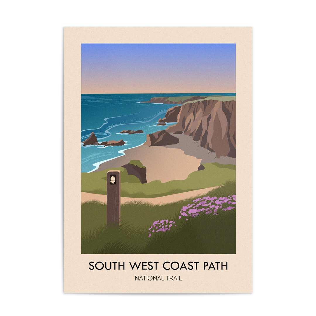 South West Coast Path National Trail Modern Travel Poster