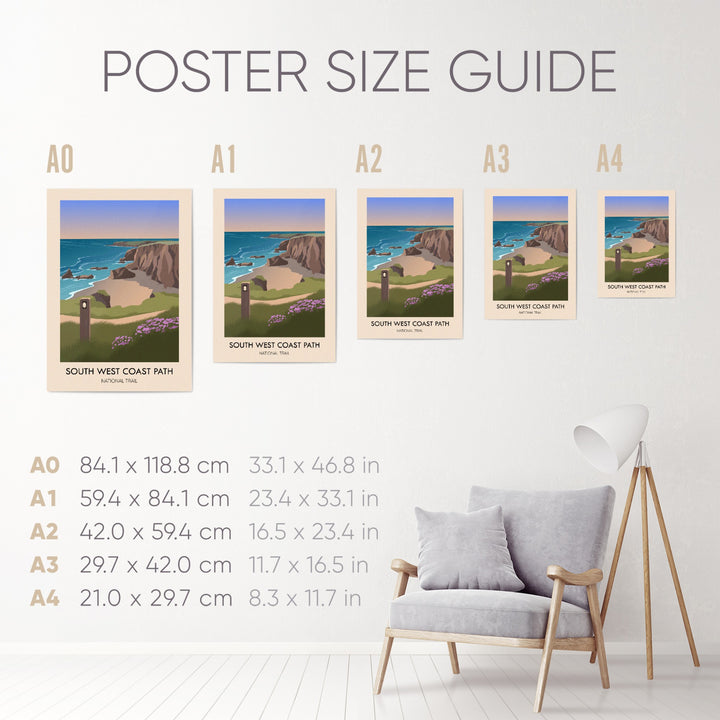 South West Coast Path National Trail Modern Travel Poster
