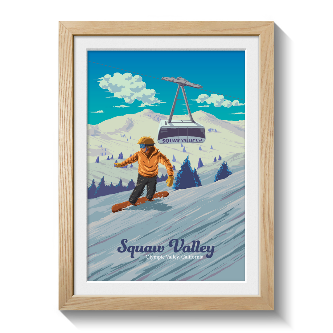 Squaw Valley California Snowboarding Travel Poster