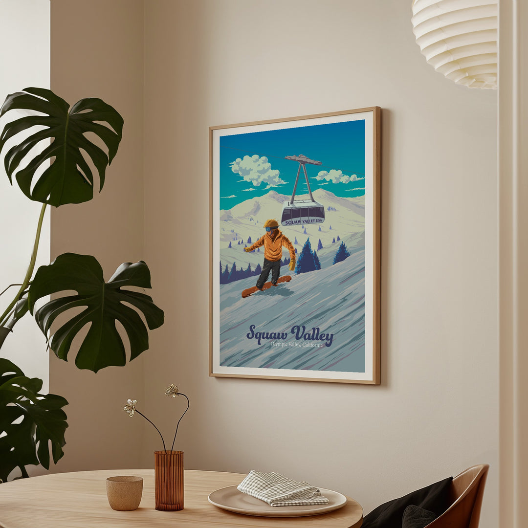Squaw Valley California Snowboarding Travel Poster