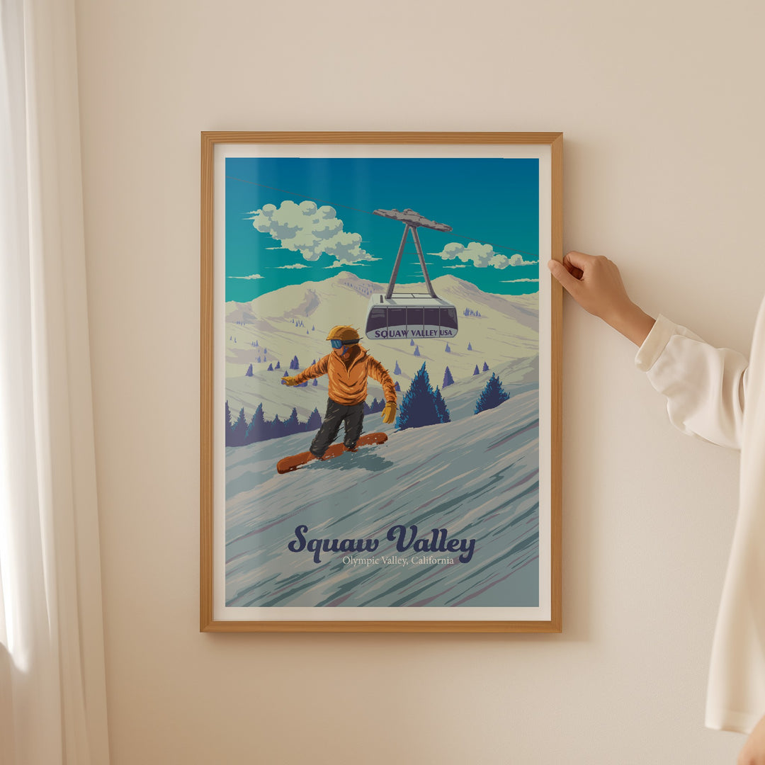 Squaw Valley California Snowboarding Travel Poster