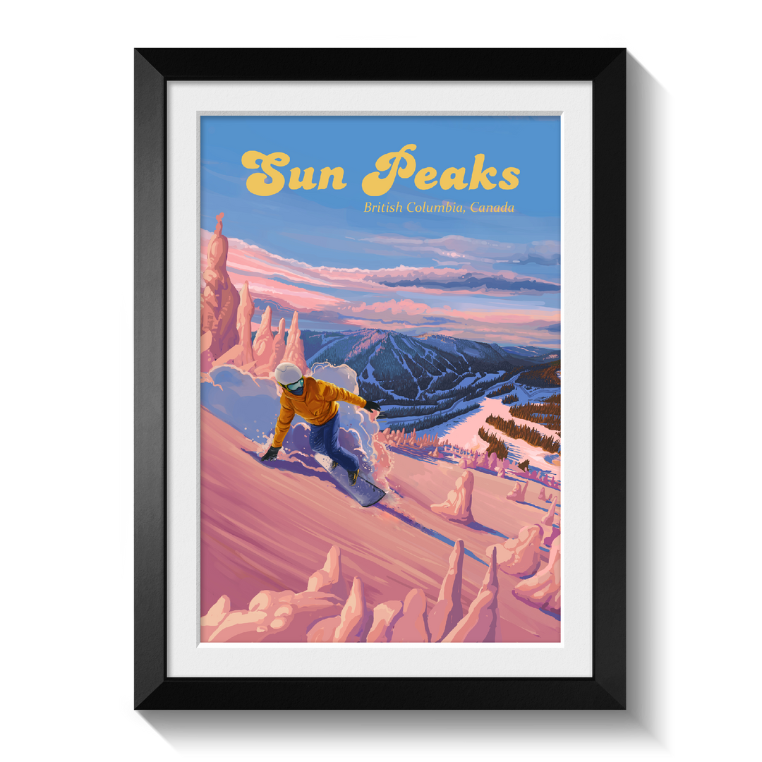 Sun Peaks British Columbia Canada Snowboarding Travel Poster