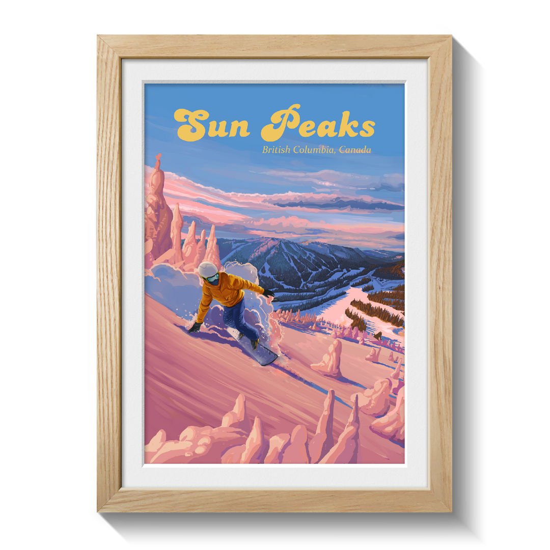 Sun Peaks British Columbia Canada Snowboarding Travel Poster