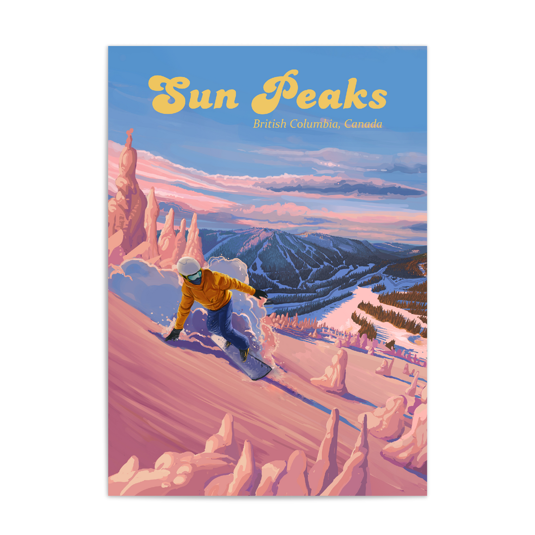 Sun Peaks British Columbia Canada Snowboarding Travel Poster