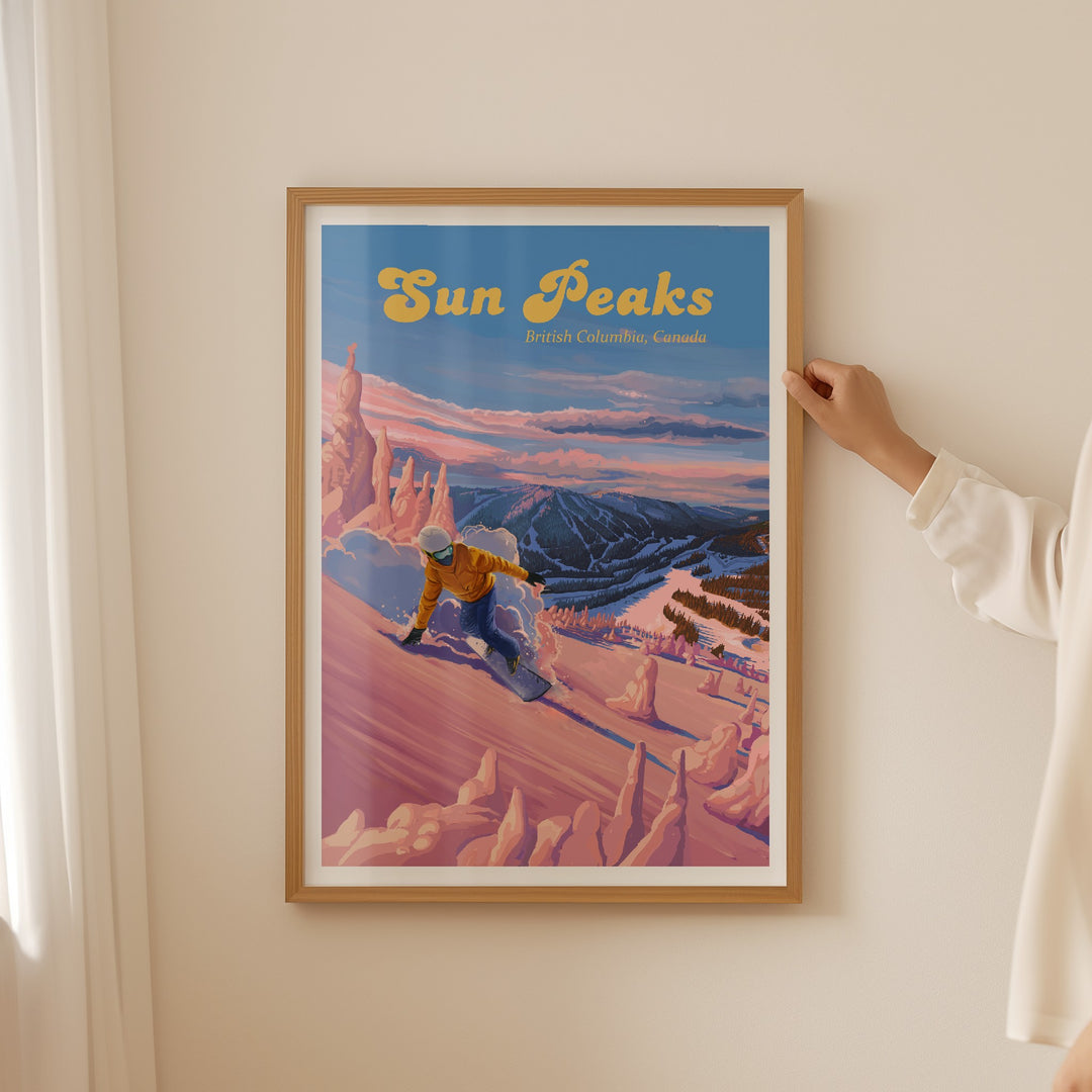 Sun Peaks British Columbia Canada Snowboarding Travel Poster
