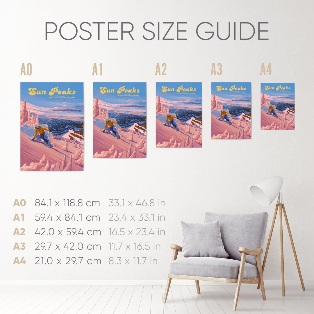 Sun Peaks British Columbia Canada Snowboarding Travel Poster