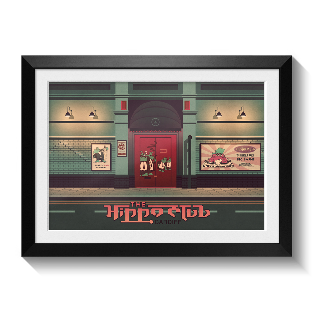 The Hippo Club Cardiff Travel Poster