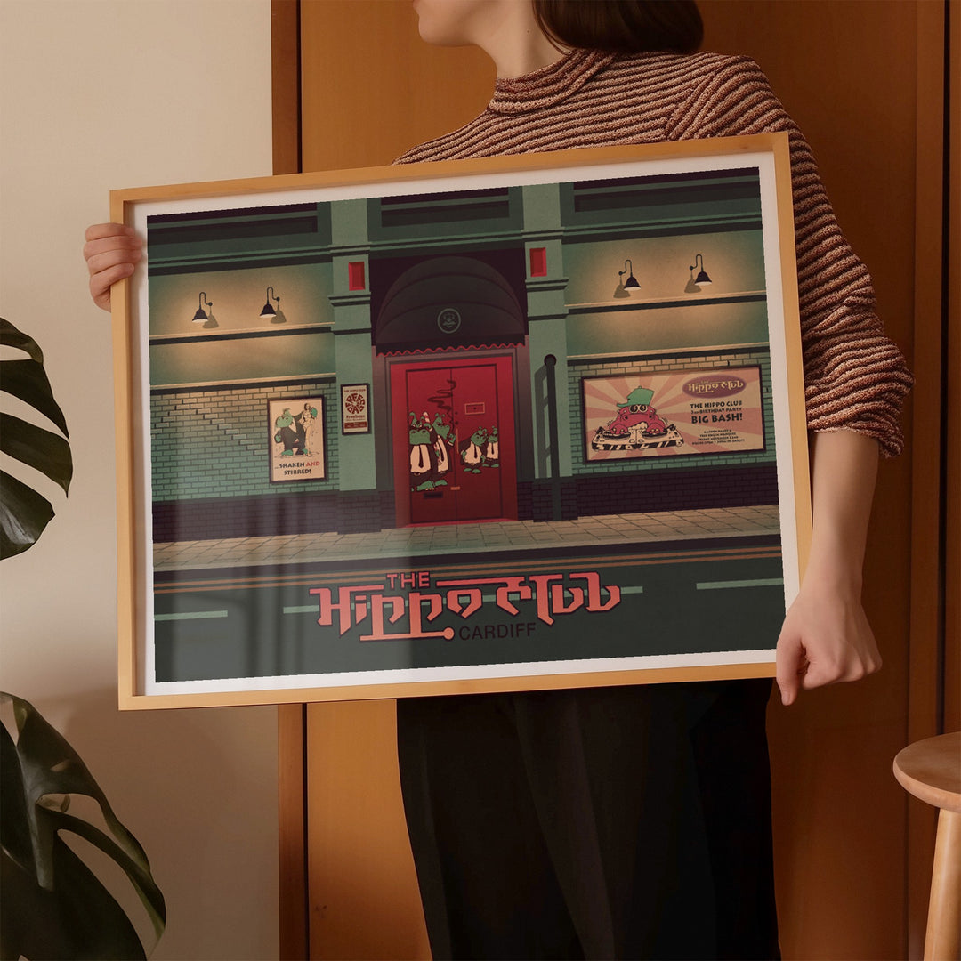 The Hippo Club Cardiff Travel Poster