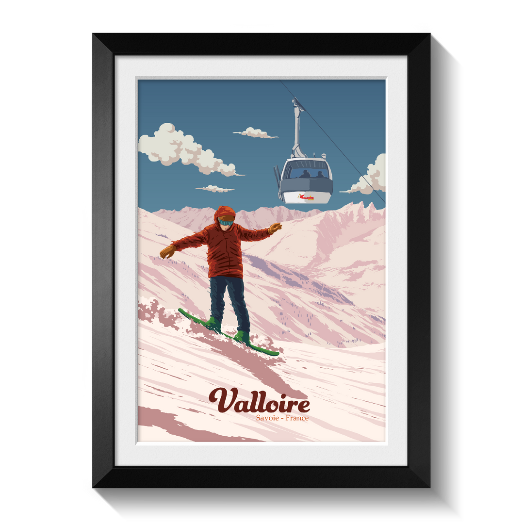 Valloire Snowboarding Travel Poster