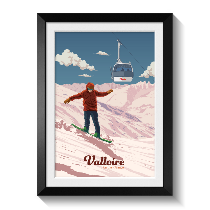 Valloire Snowboarding Travel Poster