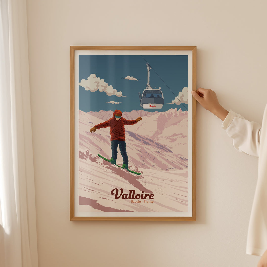 Valloire Snowboarding Travel Poster
