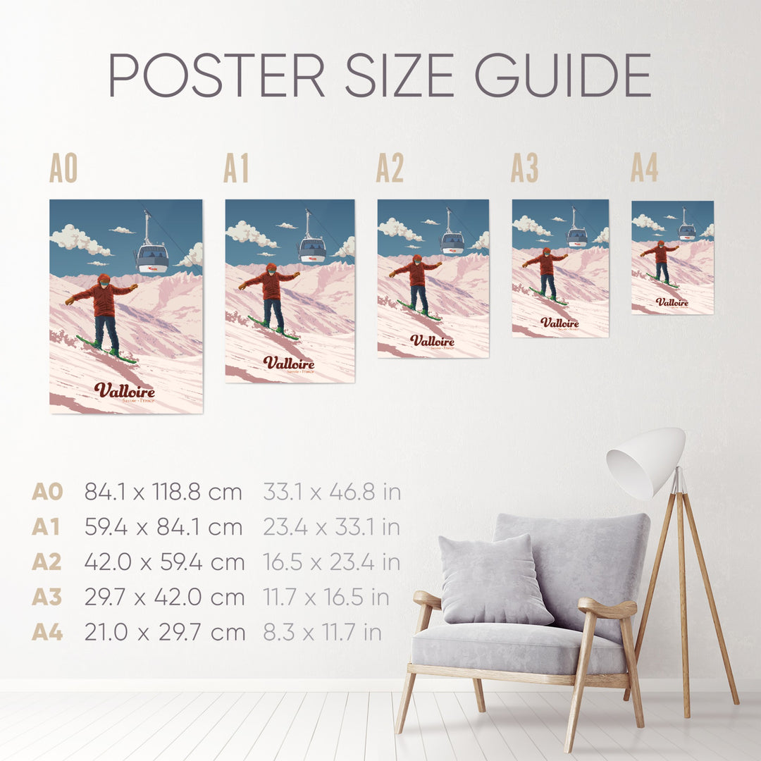 Valloire Snowboarding Travel Poster