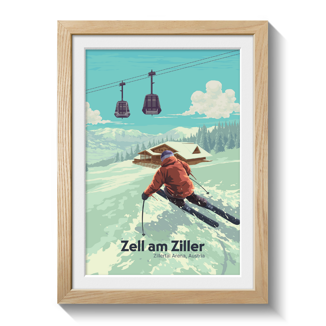 Zell am Ziller Austria Ski Resort Travel Poster