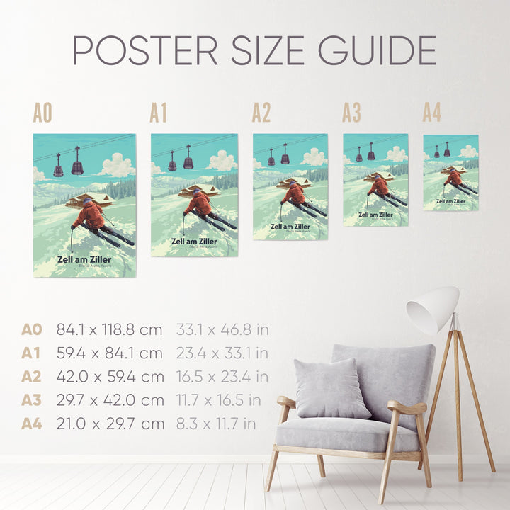 Zell am Ziller Austria Ski Resort Travel Poster